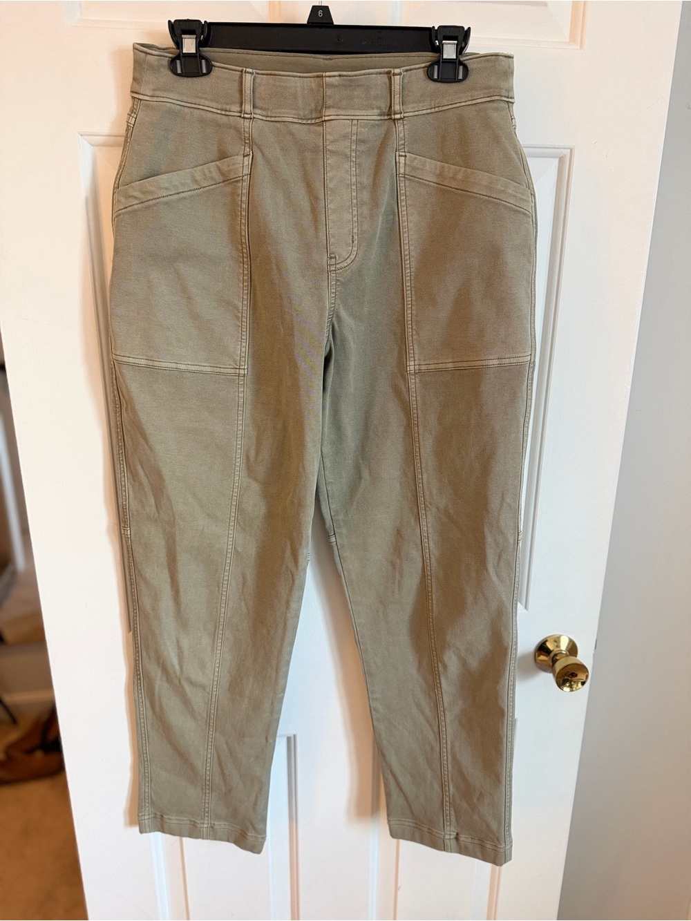 SPANX Stretch Twill Straight Leg Pants L Olive Oil Utility High Rise - Picture 2 of 5